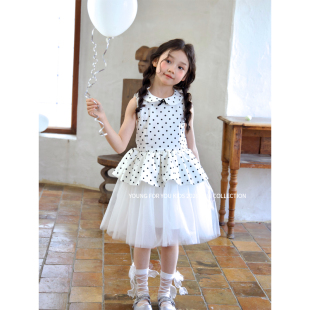 YFY夏季 女童波点学院风公主裙连衣裙网纱裙子蓬蓬裙幼儿园气质