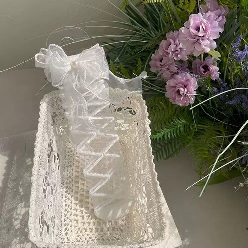 女童蕾丝袜蝴蝶结甜美袜子中筒袜水晶条纹玻璃丝
