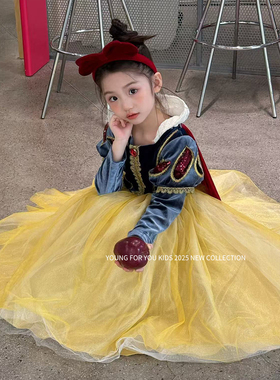 YFY秋冬女童白雪公主连衣裙公主裙万圣节生日礼服宫廷风复古长裙