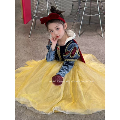 YFY秋冬女童白雪公主连衣裙公主裙万圣节生日礼服宫廷风复古长裙