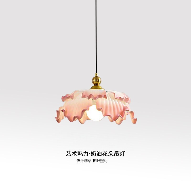 法式粉色花朵吊灯奶油风餐厅吧台玄关床头温柔氛围小吊灯
