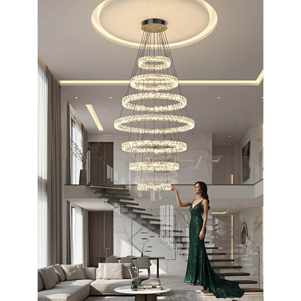 客厅吊灯loft复式楼挑空楼梯圈圈吊线灯轻奢高级感大堂大厅主灯