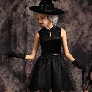 外贸出口女巫披肩弯钩黑魔法短裙万圣节cosplay服装