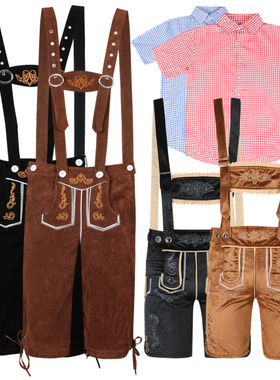 亚马逊热销款德国啤酒节服装成人男女款棕色黑色吊带裤中裤 7分裤