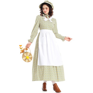 万圣节新品草原殖民地黄色碎花连衣裙围裙先锋服cosplay演出服装