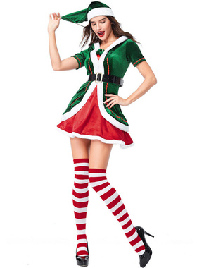 2023圣诞节新款绿色圣诞精灵套装派对聚会角色扮演欧美亚马逊货源