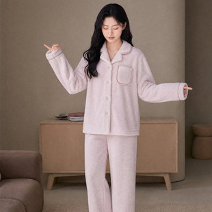 冬天冬款珊瑚绒加绒加厚冬季毛茸茸睡衣女款2026新款秋冬遛弯套装