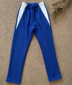 春秋冬高中小学生男女宝蓝纯棉校服裤 定制 拼白色三角加绒厚运动裤