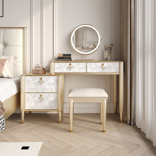 法式轻奢全实木梳妆台卧室高级感化妆桌现代简约小户型贝壳梳妆桌
