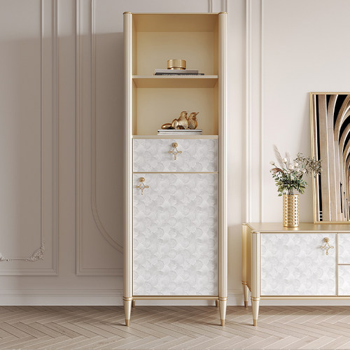 全实木单门书柜贝壳立柜实木一体落地靠墙书柜轻奢简约书架储物柜 - 封面