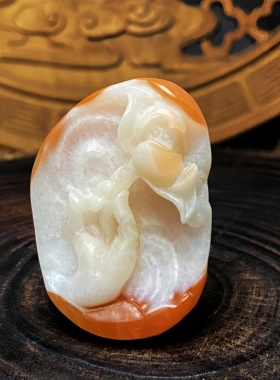 天然南红白料冰飘手工雕刻精致复古小众设计吊坠颈饰摆件挂件饰品