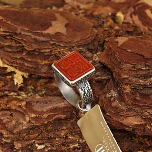 999足银925纯银戒指双喜南红双喜莲花小众复古做旧开口可调节戒指