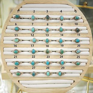 店铺福利简约戒指百搭绿松石彩宝闭口戒指女925复古纯银