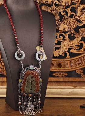 新中式莲花吊坠编绳项链