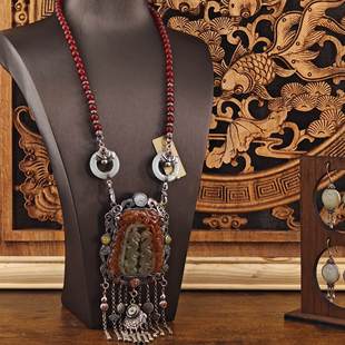 台湾工艺925纯银古银挂链吊坠复古做旧风设计款翡翠项链民族风