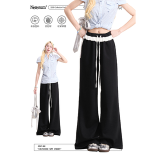 垂感百搭微喇裤 抽绳运动卫裤 子 女美式 NERESUM撞色花边拼接休闲裤