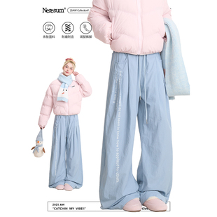 直筒阔腿休闲裤 NERESUM美式 女秋冬加绒户外运动裤 裤 字母印花工装