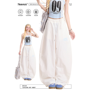 潮牌阔腿显瘦百搭休闲裤 NERESUM工装 美式 女字母刺绣伞兵弯刀裤 裤