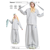 女慵懒风阔腿卫裤 NERESUM韩系小碎花满印开衫 连帽卫衣套装 两件套