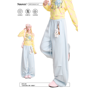 子百搭显瘦宽松休闲直筒裤 女潮牌褶皱垂感阔腿裤 卫裤 NERESUM美式