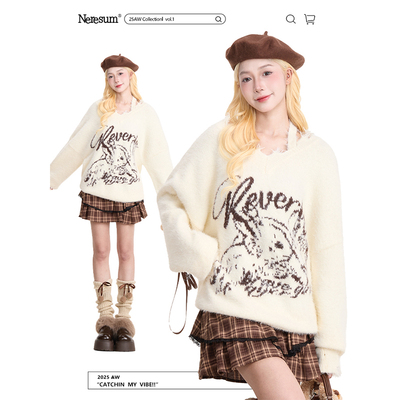 NERESUM甜美兔子提花软糯毛衣