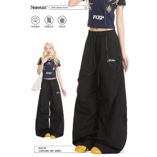 复古褶皱弯刀裤 裤 女新款 阔腿百搭工装 宽松直筒休闲裤 NERESUM美式