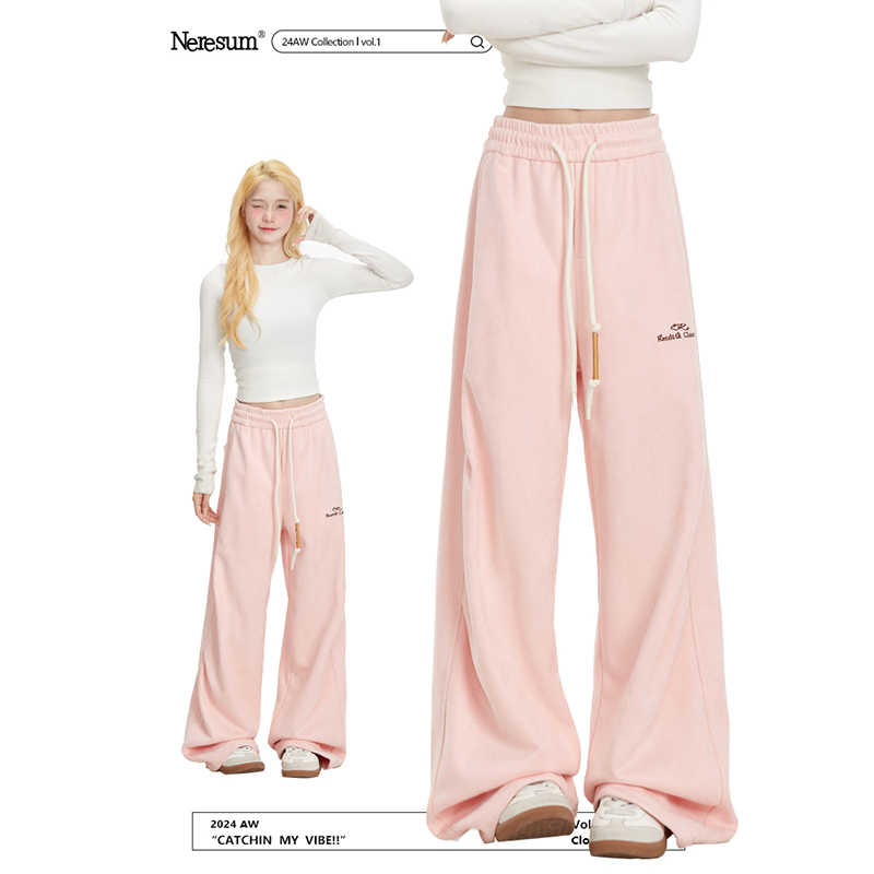 NERESUM粉色裤子女抽绳卫裤美式潮牌宽松ins爵士舞显瘦休闲运动裤