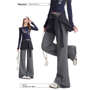 百搭运动休闲裤 女复古直筒显瘦微喇裤 格子屁帘卫裤 NERESUM美式