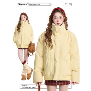 NERESUM冬季纯色立领棉服外套女潮牌美式加厚保暖通勤棉衣面包服