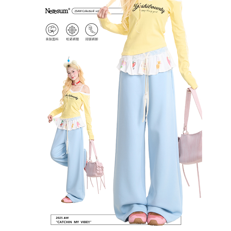 NERESUM卡通花边拼接休闲卫裤