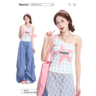 上衣 轻亚风Y2K辣妹短款 NERESUM美式 星星印花蕾丝吊带背心女夏季