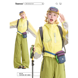 NERESUM美式 户外连帽防晒衣女复古撞色轻薄透气百搭防晒外套 夏季