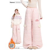羊羔毛保暖宽松阔腿休闲滑雪裤 NERESUM甜美苹果纹加厚棉裤 女冬季