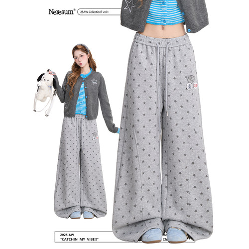 NERESUM美式满印星星阔腿卫裤