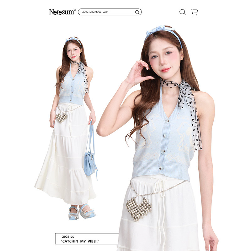 NERESUM韩系V领挂脖针织背心女夏季甜辣短款露背无袖针织衫上衣,女装/女士精品,背心吊带,淘宝优惠券,粉丝福利购,淘宝优惠卷