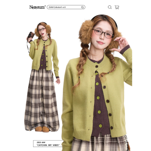 针织衫 NERESUM美式 假两件撞色毛衣女秋冬复古设计感慵懒软糯短款