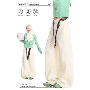 慵懒风显瘦百搭阔腿裤 潮牌宽松休闲直筒裤 子女美式 NERESUM杏色裤