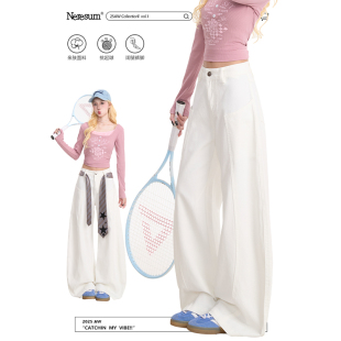 宽松百搭直筒裤 NERESUM白色裤 女潮牌垂感新款 解构牛仔裤 子美式