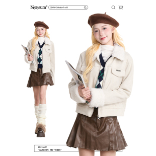 NERESUM美式 外套 毛领麂皮绒翻领夹克女秋冬高级感显瘦百搭短款