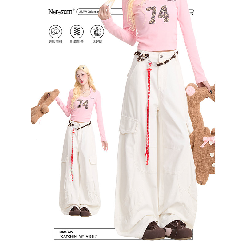 NERESUM白色工装裤女欧美重磅解构多口袋阔腿裤新款潮牌百搭裤子,女装/女士精品,休闲裤,淘宝优惠券,粉丝福利购,淘宝优惠卷