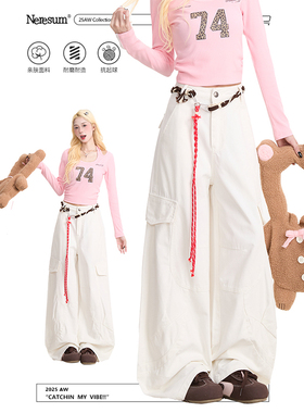NERESUM白色工装裤女欧美重磅解构多口袋阔腿裤新款潮牌百搭裤子