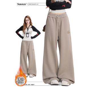 直筒宽松运动裤 潮牌垂感休闲裤 女秋冬美式 NERESUM灰色加绒卫裤