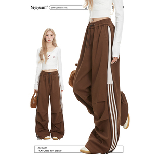 裤 子潮牌hiphop直筒运动休闲裤 女夏季 阔腿条纹裤 美式 NERESUM工装