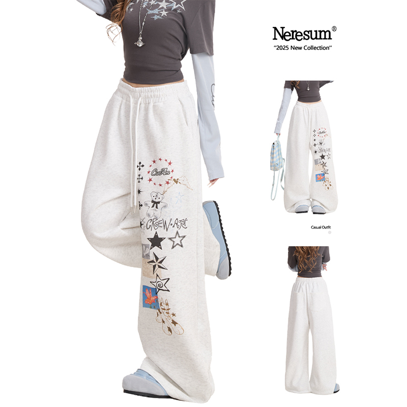NERESUM卡通印花宽松垂感卫裤
