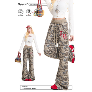 小众显瘦阔腿裤 NERESUM迷彩微喇卫裤 微喇裤 街头窄版 女秋冬美式