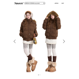 NERESUM冬季 复古宽松百搭保暖棉衣厚外套 毛领连帽立领棉服女美式