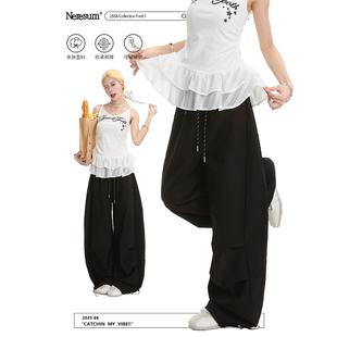 褶皱阔腿显瘦休闲裤 NERESUM工装 美式 女户外轻薄速干运动裤 子 裤