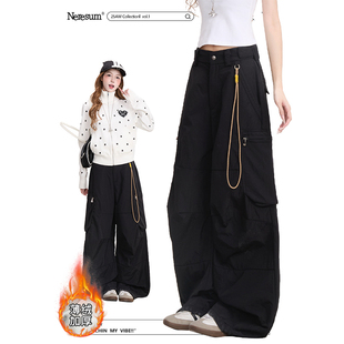 美式 户外多口袋运动棉裤 工装 女潮牌宽松直筒阔腿裤 裤 NERESUM冬季