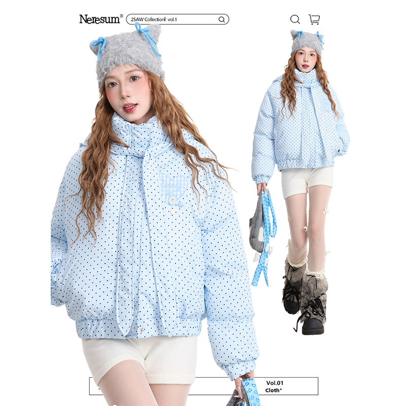 NERESUM爱心贴布绣波点满印棉衣