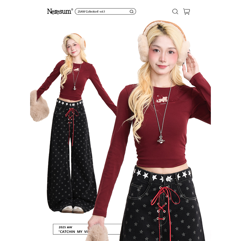 NERESUM镂空Kitty猫红色长袖